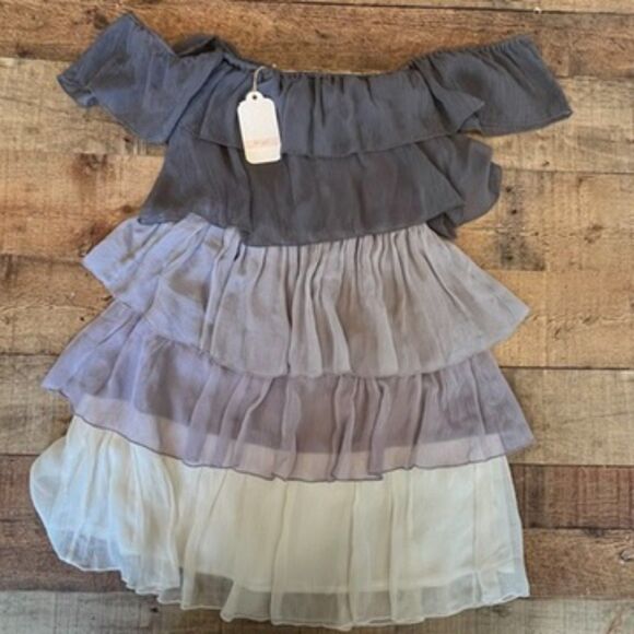 Lost April Tiered Silk Dress Grey Gauze Small Lined - Picture 4 of 7